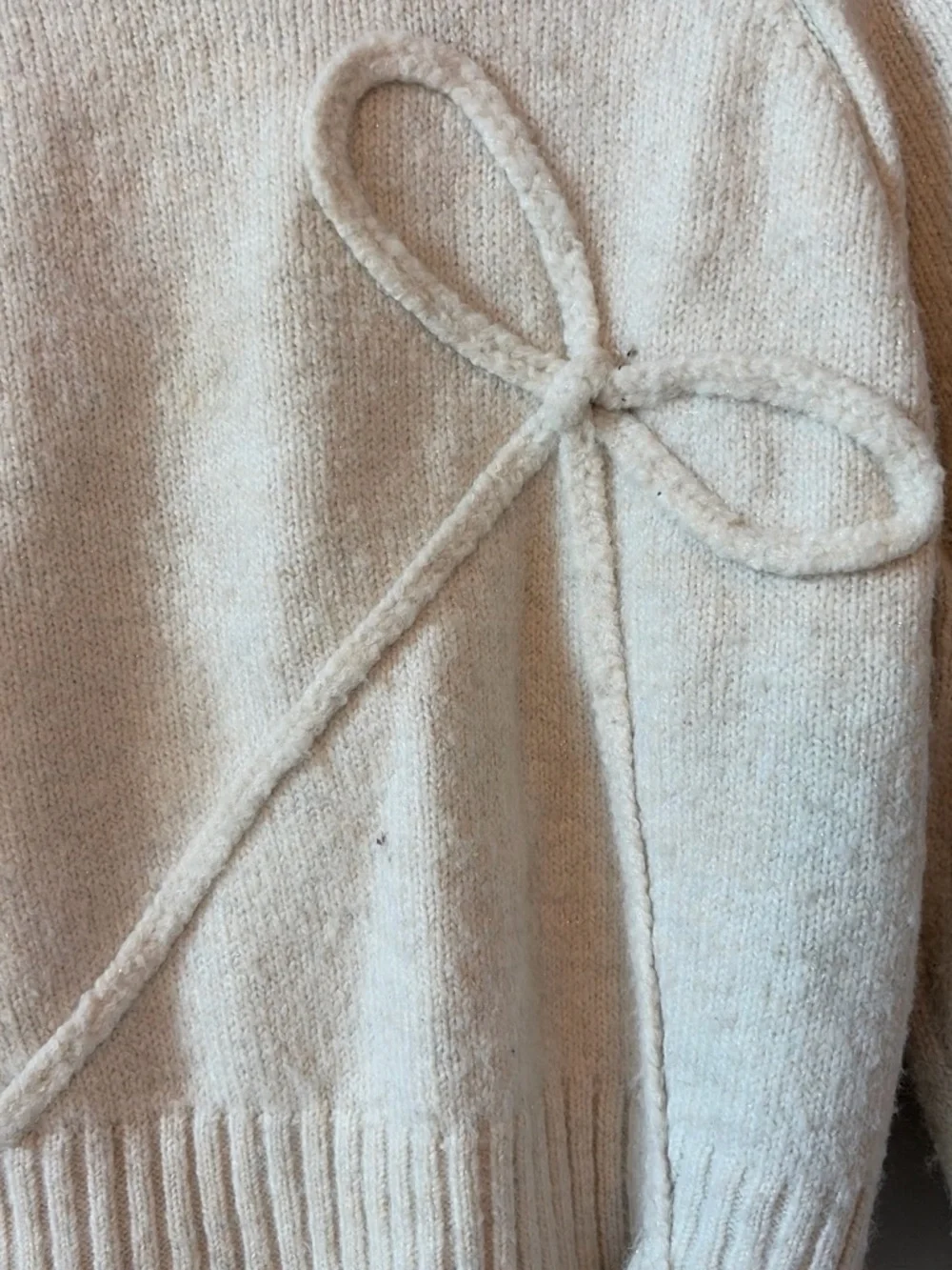 Cream Bow-Detail Crewneck Sweater